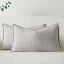 a moment Linen Pillow Covers Set of 2,Boho Farmhouse Throw Pillowcases Neutral Textured Decorative Covers for Couch Sofa Bed, Soft Linen Blend Accent Case Cushion Home Decor 20"x12"Beige Grey