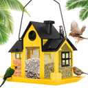 Solar Bird Feeders House for Outside Hanging, Metal Wild Bird Feeder for Outdoors Large Capacity Cardinal Birdfeeder Birdhouses Metal Bird Feeding Station Yellow