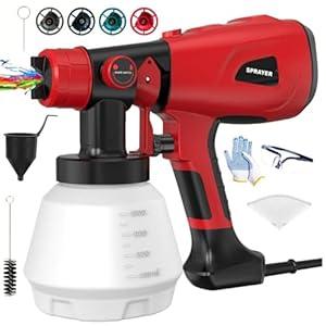 Paint Sprayer 1000W High Power Electric Spray Paint Gun with Adjustable Spray Width Knob 4 Nozzles and 3 Patterns Easy to Clean for Furniture Home Interior House Painting Red