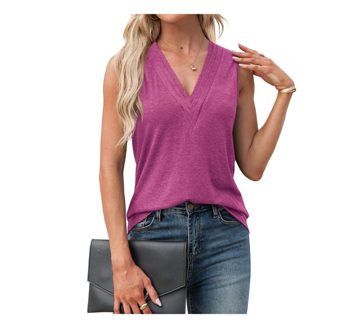 Agnes Urban Womens V Neck Tank Tops Dressy Summer Sleeveless Shirts Casual Loose Tunic Tops Blouses T Shirts Reddish Purple-L