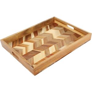 Acacia Wood Serving Tray with Handles15.7x11.8 in Colorful Wooden Serving Tray Ottoman Tray Decorative Serving Trays Platter for Breakfast in Bed, Great for Lap &Couch