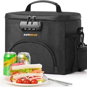 SafeDelux Lunch Bag with Combination Lock, Lunch Box for Men Women, Adjustable Shoulder Strap & Leakproof Soft Cooler for Commute, Travel & Gym (Black2)