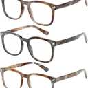 3 x Blue Light Glasses for Woman Men, 99% Blocking Square Frame 3 Pairs