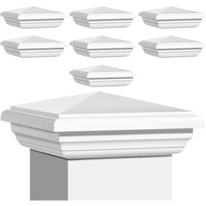 Sasylvia 8 Pcs 4 x 4 Inch Vinyl Fence Post Caps (Actual 4x4), White PVC England Style Cap Top Pyramid Square Waterproof UV Resistant Decorative Vinyl Fence Post Caps