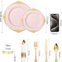 Nervure 700PCS Pink Gold Plastic Plates - Pink Plastic Dinnerware Sets for 100 Guests - 200 Disposable Plates, 300 Silverware, 100 Cups, 100 Napkins for Wedding, Party