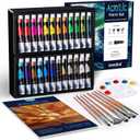 koseibal Acrylic Paint Set - Art Painting Supplies Kit for Kids & Adults with 24x22ml Acrylic Paints, 8 Brushes, 1 Painting Pad & Palette - Idea Gift Painting Kit for Student (24color+34pcs)