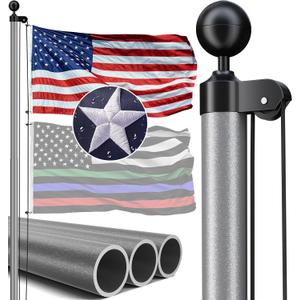 20FT Heavy Duty Flag Pole, 12-Gauge Aluminum, 100MPH Wind Tested | Extra Thick Residential & Commercial Flagpole Kit for Outside House Includes USA Flag & All Hardware to Fly Two Flags