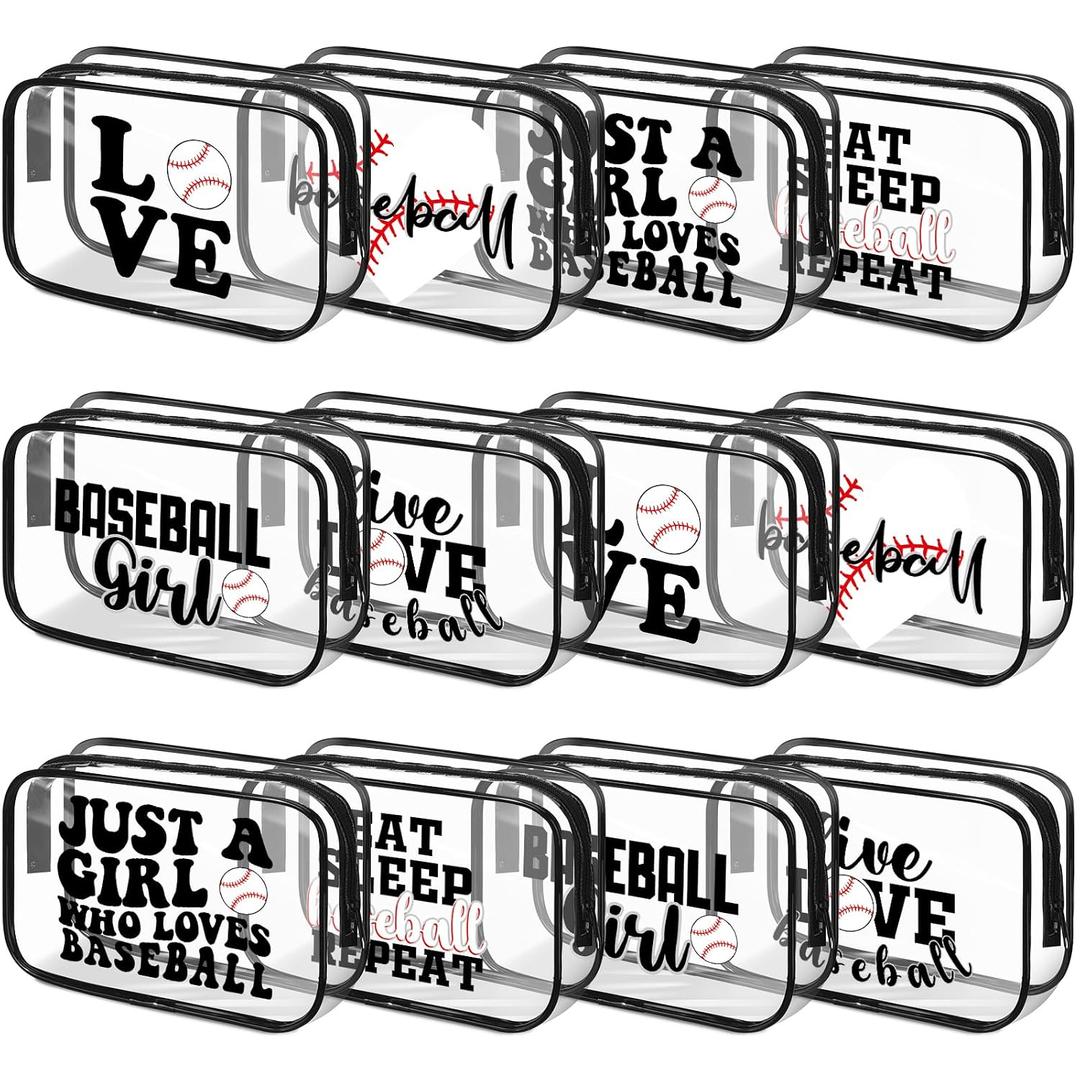 Reginary 12 Pcs Christmas Baseball Makeup Bag Gifts for Team, Clear PVC