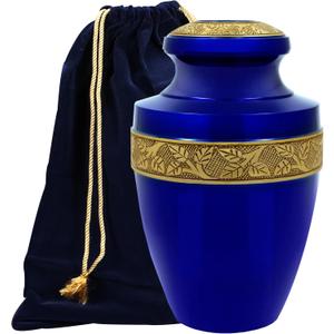 ALPHA Living HOME Urns for Human Ashes Adult Female and Male 200+ Cubic Inches, Decorative Burial Urn, Funeral Cremation Urns for Women and Men, Handcrafted Urn for Ashes Adult, 11" Blue Gold