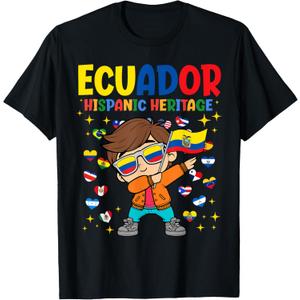 Hispanic Heritage Month Ecuador Flag Ecuadorian Boy Kids T-Shirt (Small, Black)