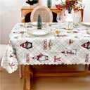 Christmas Vinyl Tablecloth Festive Plaid with Reindeer, Snowman & Holiday Accents, Waterproof & Easy Clean for Winter Dining and Party Decor, 5472 Inch