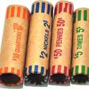 L LIKED Preformed Coin Wrappers Rolls (128 Assorted) - Quarters, Pennies, Nickels and Dimes