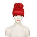 Wiggy Mermaid Red Wig with Bangs Bun for Women, Miss Dead Receptionist Costume Wig + Wig Cap for Halloween Argentina Costume Cosplay