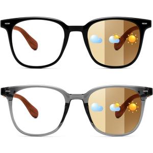 Karsaer 2 Pcs Photochromic Sunglasses Day Night Use Blue Light Blocking Computer Glasses for Men Women with Wooden Temples