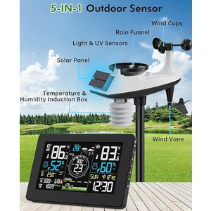 WiFi Weather Station Wireless Indoor Outdoor, Thermometer with Rain Gauge and Wind Speed/Direction, Large Display for Weather Forecast, Temperature, Humidity, Clock, Alarm, UV, Air Pressure