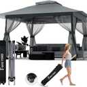 13x13 Outdoor Patio Gazebo with Mosquito Nettings - Double Roof Pop Up Canopy Tent with Wheeled Carry Bag, for Backyard Deck Lawns Garden (Gray, 13X13)