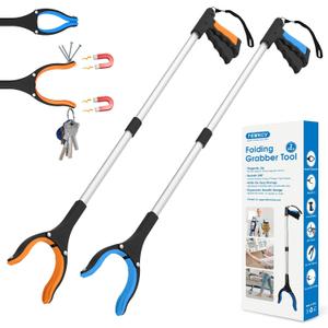 34" Grabber Reacher Tool, 2-Pack Foldable Reacher Grabber Pickup Tool with 360° Rotating Jaw & Magnets, Grabber Tool Heavy Duty