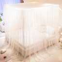 Akiky Princess Canopy Bed Curtains 4 Corners Post Mosquito Net - Cozy Drape Netting 4 Opening Bed Canopy Curtain for Girls Bed Boys Adults (King,Beige)
