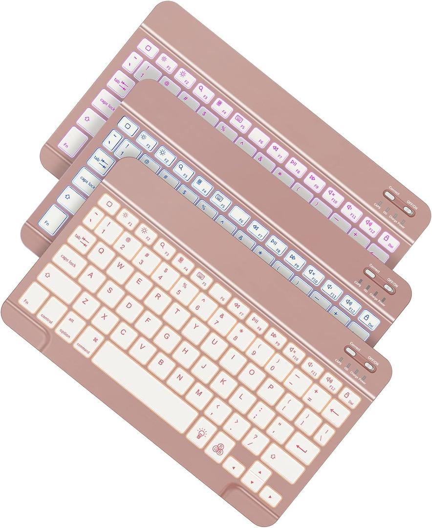 OMOTON Bluetooth Keyboard, Wireless Rechargeable Keyboard for iPad, iPad Pro, iPad mini/Air with Illuminated LED (Rose Gold)