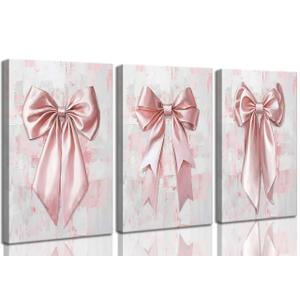 Devatz 3Pcs Pink Bow Canvas Wall Art 16x24in