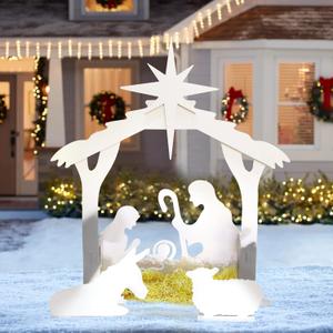 Raemean 4.5FT Outdoor Nativity Scene, Weatherproof Yard Nativity Set for Christmas Outdoor Decor, Christmas Holy Family Lawn Garden Yard Decoration