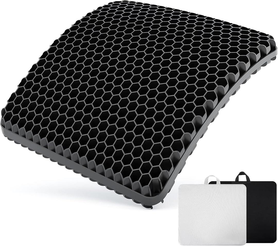 Gel Seat Cushion, Thickened Big Seat Cushion, Strong Support, Sciatica & Back Pain Relief, Breathable Cool Suitable as Office Chair Cushion, Car Seat Cushion, Wheelchair Cushions, 2 Non-slip Covers