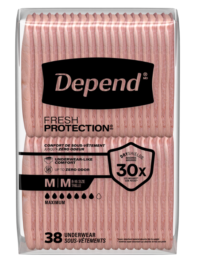 Depend Fresh Protection Adult Diapers, Incontinence Underwear for Women, Disposable, Maximum, Medium, Blush, Packs of 38),