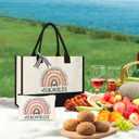 Tecanne Teacher Gifts for Women, Canvas Tote Bag with Makeup Bag, Beach Bag with Zippe