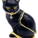 JWT Astyle Luxury Black Cat Hinged Jewelry Box with Crystals, Hand Painted Cat Figurine Trinket Box, Classic Animal Designs, Rings Earrings Necklace Storage Box, Cat Home Decor Gift