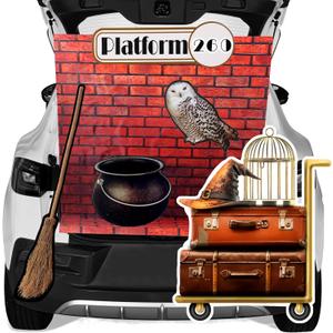 JOYIN Halloween Magic Platform Theme Decorations Kit with Digital Stickers, Cutout and Tablecloths Trunk or Treat Decorations for Car Archway Garage Door Haunted House Decor