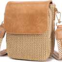 Faux Straw Summer Purse 2026 RFID Small Crossbody Bags for Women Raffia Woven Phone Bag Hawaiian Beach Cruise Travel (Brown Khaki)
