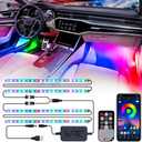 Xprite Dreamcolor USB LED Cars Interior Lights Strip Kits, w/Remote & Bluetooth APP Control, Footwell Under Dash RGB Neon Chasing Inside Lights, DIY Music Mode, Universal for Vehicle Trucks UTV ATV