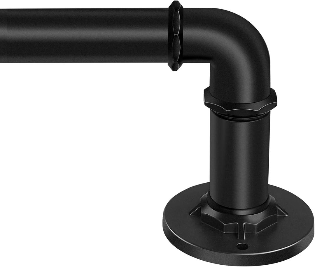 30-120 Inch Wrap Around Curtain Rod 1" Diameter for 30-114 Windows, Adjustable Curtains Rod, Black Industrial Curtain Rods for Windows Heavy Duty Window Treatment Rods for Blackout Curtains 1 Pack