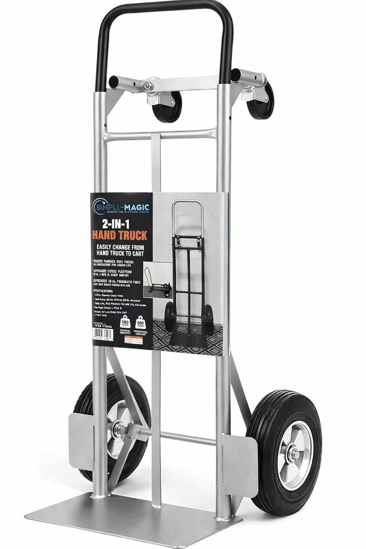 SIMPLI-Magic 2-in-1 Convertible Hand Truck & Dolly - 800 lb Capacity Heavy Duty Folding Platform Cart with Rubber Wheels for Moving Boxes, Furniture & Appliances