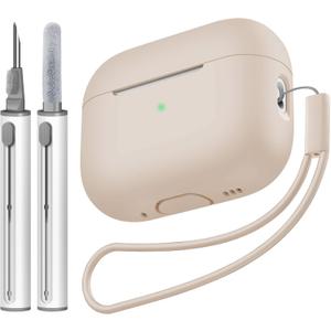 Compatible with Airpods Pro 2 Case, Soft Silicone Skin Cover Protective Cases with Cleaner kit and Lanyard Compatible for AirPod Pro 2nd Generation, Front LED Visible-Milk Tea