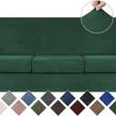 WEERRW 4 Pieces Velvet High Stretch Couch Covers for 3 Cushion Couch Sofa Slipcovers, Washable Furniture Protector with Non Slip Elastic Bottom, Feature Soft Plush Fabric, Emerald Green, Large