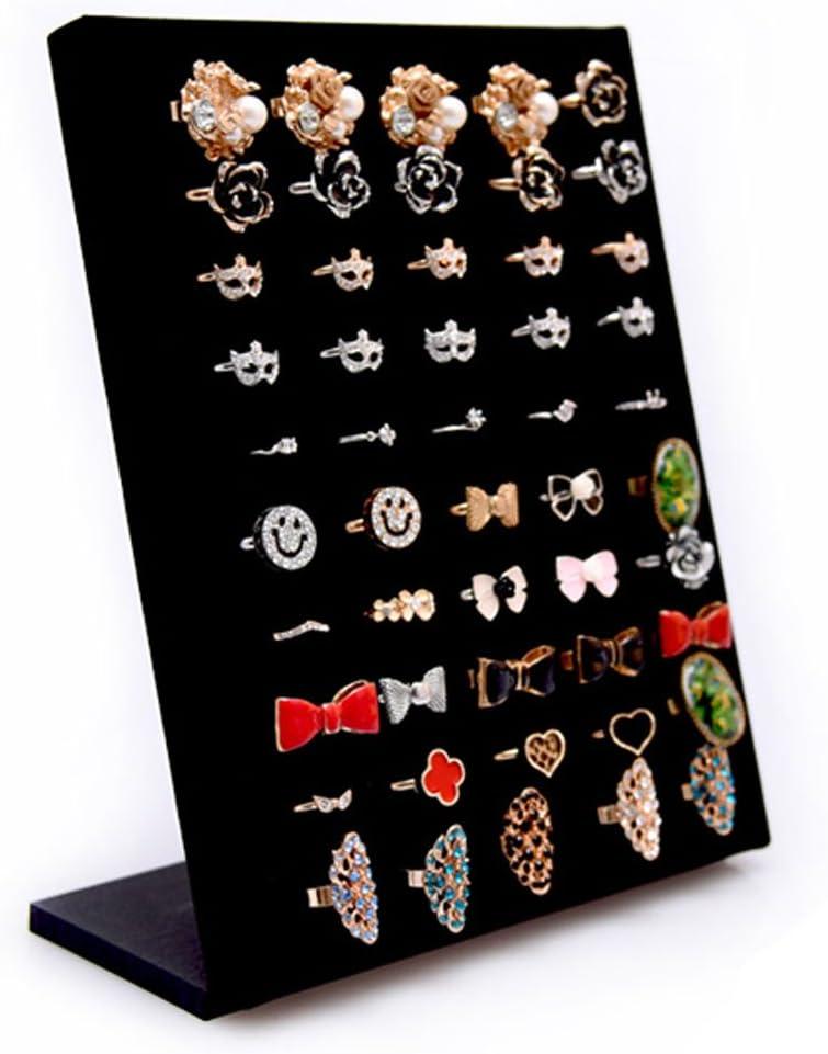 Homeanda Velvet L-Shaped 50 Slots Ring Earring Jewelry Display Tray Organizer Holder (Black)