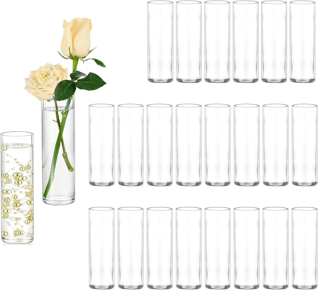 Hewory Cylinder Glass Bud Vases: Set of 24 Small Clear Skinny Single Flower Vase for Centerpieces - Minimalist Bulk Vases for Wedding Birthday Bridal Shower Party Events Table Decor, 5.91"(H)1.8"(D)