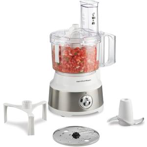 Hamilton Beach Food Processor & Vegetable Chopper for Slicing, Shredding, Mincing, and Puree, 10 Cups + Easy Clean Bowl Scraper, White and Stainless Steel (70733)