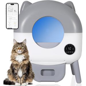 Automatic Self-Cleaning Cat Litter Box for Multiple Cats 76L Large Capacity App Control Anti-Pinch & Safety Sensors Quiet, Easy to Clean Includes Garbage Bag Roll, Light Gray