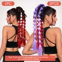 Colored Hair Extensions, 20" Lightweight Colored Hair Extensions for Kids Bubble Ponytail Extension with Hair Tie, Ombre Crazy Hair Day Accessories for Girls for EDC Festival Rave B45 (Black To Red)