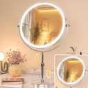 Hasipu 10 LED Makeup Mirror with 7X Magnification - Rechargeable Vanity Mirror, 3 Color Modes, Touch Control, 360 Rotation & Adjustable Height (Antique Silver)