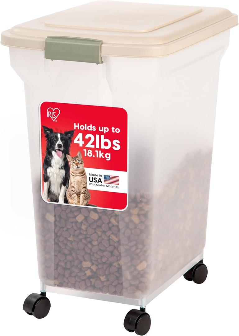 IRIS USA Dog Food Storage Container, Up to 42 lbs, Almond, Made in USA