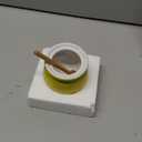 Creative Co-Op Yellow Stoneware Honey Pot with Lid & Wood Honey Dipper