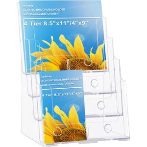 Acrylic Brochure Holder 8.5x11 Inches, 4 Tier Clear Brochure Display Stand , pamphlet holder with Divider for 4 Flyer Magazine, Document Paper Literature Holder,Wall Mount for Office, Store