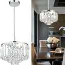 Crystal Chandelier, 4-Tier Modern Chandelier with Polished Chrome Finish, Pendant Light for Dinning Room Kitchen Island Bedroom Entryway, CC4215-3W-PC (11inch)