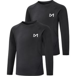 MEETYOO Youth Boys Compression Thermal Shirt Long Sleeve Fleece Undershirt Football Baseball Soccer Base Layer Top for Ski (Black, M)