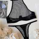 OYOANGLE Women's 2 Piece Fishnet Lingerie Mesh Sheer Halter Bra and Panty Sets See Through Lingerie (Black, M)