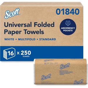 Scott Professional Universal Multifold Paper Towels, Bulk (01840), Absorbency Pockets, 9.2" x 9.4" sheets, Standard Tier, Compressed, White (250 Sheets/Pack, 16 Packs/Case, 4,000 Sheets/Case)