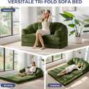 MAXYOYO Folding Sofa Bed, 2 in 1 Convertible Sofa to Lounger Comfy Loveseat Bean Bag Chair for Adults, Floor Sleeper Couch with Handle, Faux Fur Couch Bed for Living Room Bedroom, Green, Loveseat